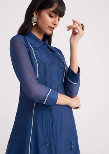 Blue Threadwork Kurta Pant Set