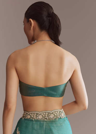 Teal Green Two Tone Tissue Saree With Sequin And Stone Embroidery