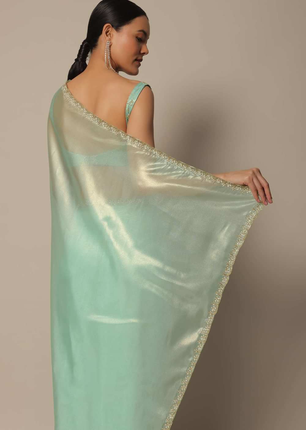 Blue Tissue Silk Saree With Cutdana Work And Unstitched Blouse Piece