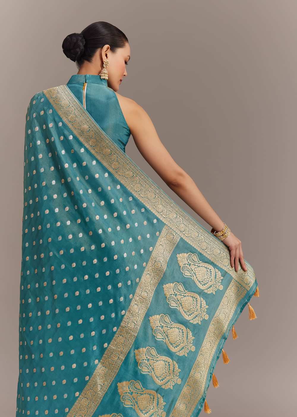 Blue Tissue Silk Saree With Zari Border Butti And Pallu