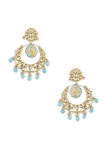 Blue Tone Kundan Chandali Earings With Beads