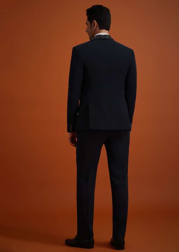 Blue Tuxedo Set With Pearl And Cutdana Work