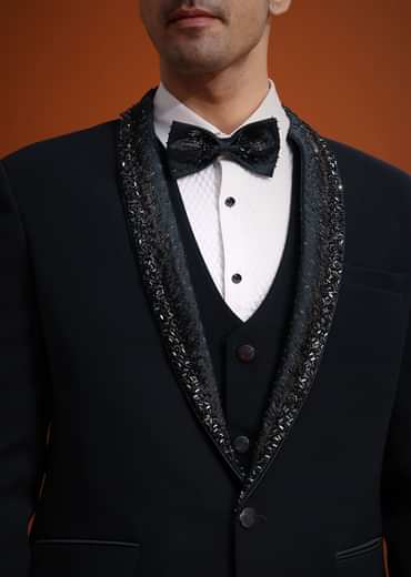 Blue Tuxedo Set With Pearl And Cutdana Work