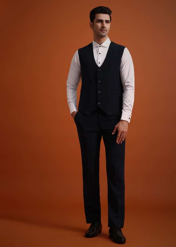 Blue Tuxedo Set With Pearl And Cutdana Work