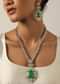 Blue Two Tone Polki Long Necklace Set With Emerald Pendant