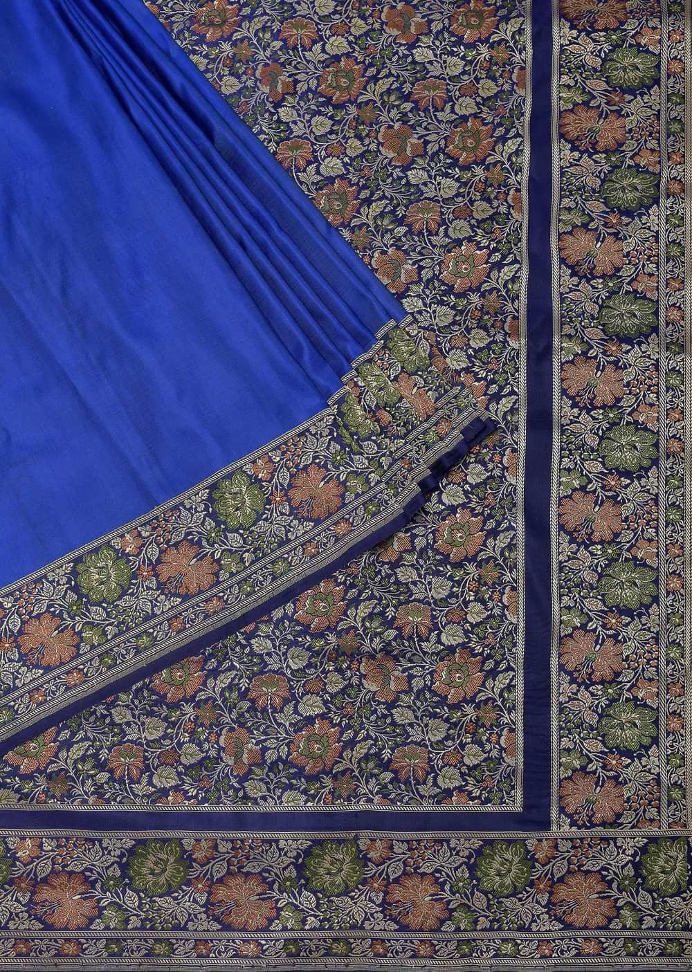 Blue Valkalam Banarasi Satin Crepe Saree With Unstitched Blouse Piece