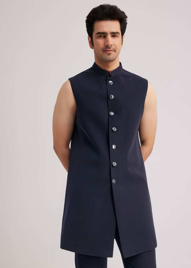 Blue Velvet Indo Jacket Set With Hand Painted Cut Dana Work