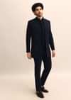 Blue Jacquard 3 Pc Bandhgala Jodhpuri Suit