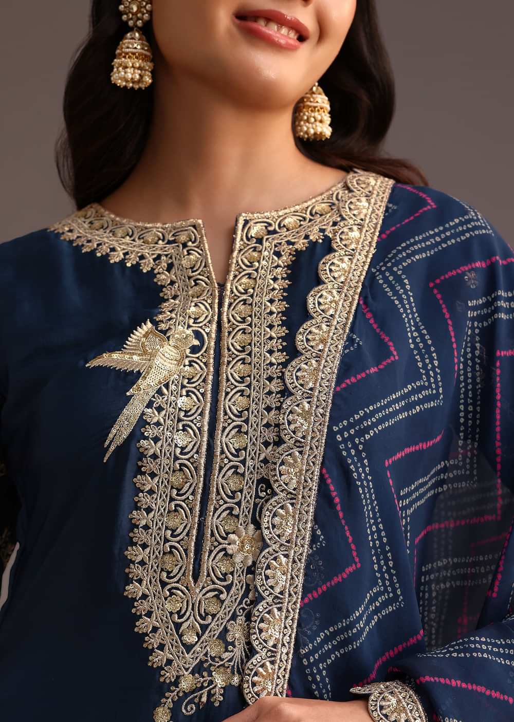 Blue Zari Work Palazzo Suit With Organza Dupatta
