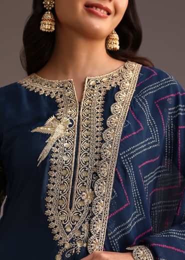 Blue Zari Work Palazzo Suit With Organza Dupatta