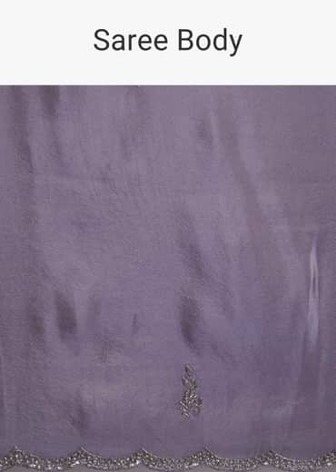 Blush Grey Tissue Saree With Cutdana And Sequins Embroidery And Scallop Border