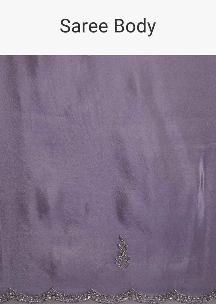 Blush Grey Tissue Saree With Cutdana And Sequins Embroidery And Scallop Border