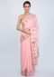 Blush pink crepe chiffon saree with floral embroidered butti and border only on Kalki