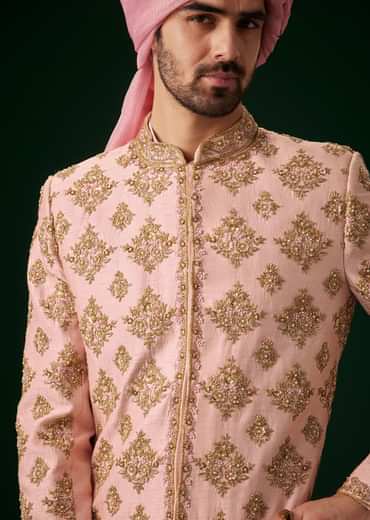 Blush Pink Embroidered Sherwani Set