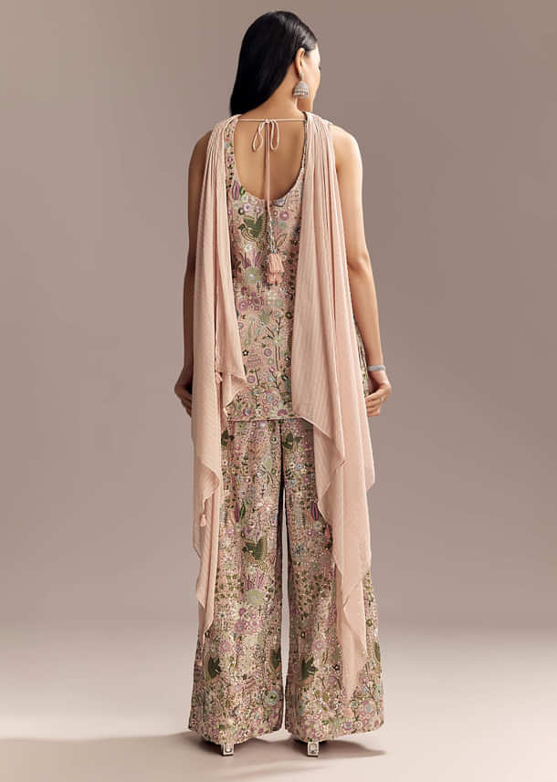 Blush Pink Georgette Palazzo Suit With Sequins And Resham Work Blush Pink Georgette Palazzo Suit With Sequins And Resham Work