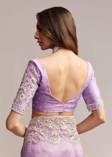Blush Purple Tissue Saree With Floral Embroidery