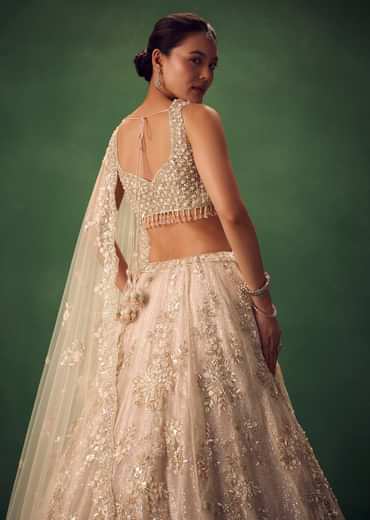 Blush Pink 3D Floral And Bead Work Lehenga Set