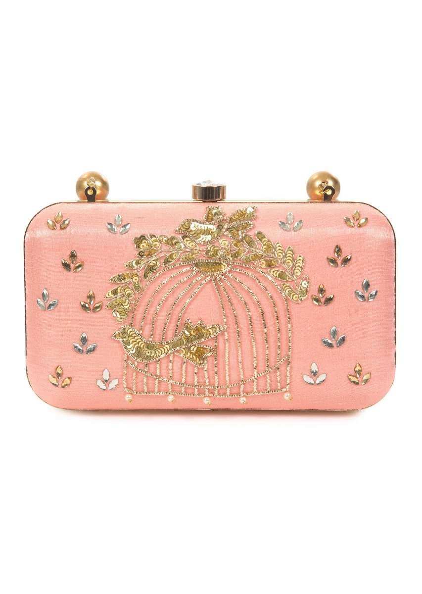 Blush pink clutch adorn in cut dana and sequin work