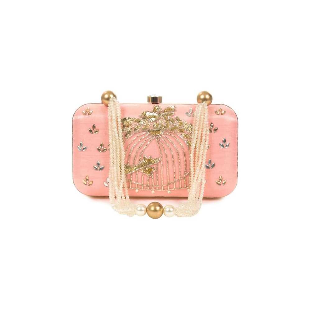 Blush pink clutch adorn in cut dana and sequin work