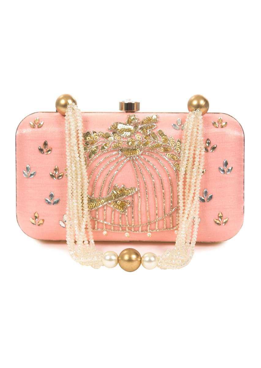 Blush pink clutch adorn in cut dana and sequin work