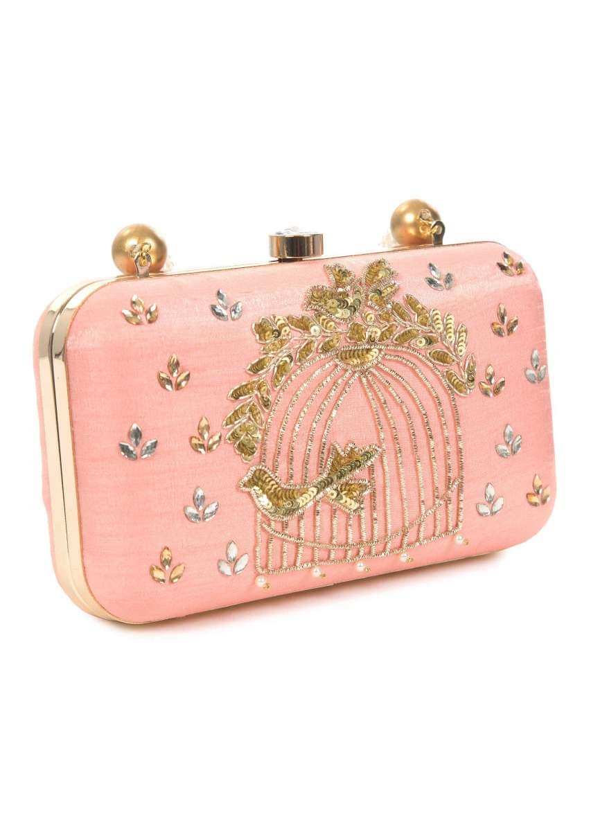 Blush pink clutch adorn in cut dana and sequin work