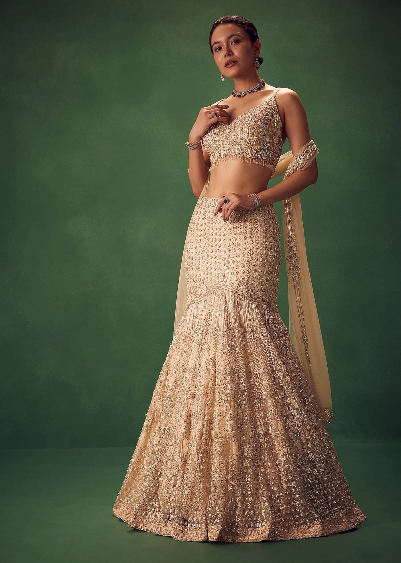 Blush Pink Fish Cut Sequin Lehenga Set
