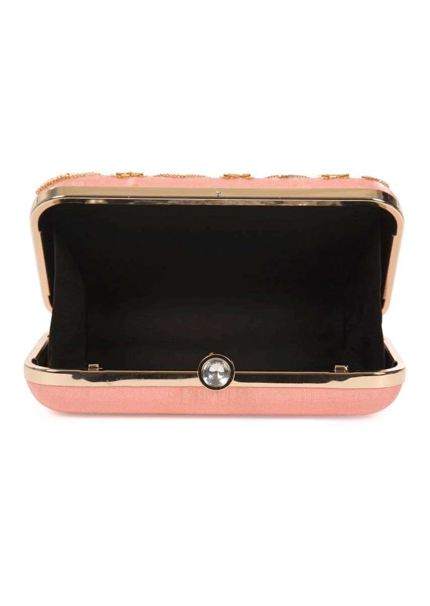 Blush pink hand embroidered capsule clutch