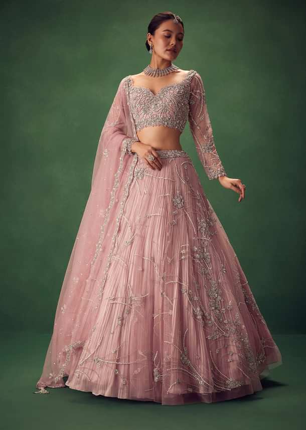 Blush Pink Hand Embroidered Lehenga Set