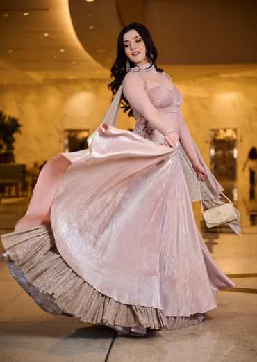 Blush Pink Pre-Pleated Frill Lehenga With TieUp Blouse And Choker Dupatta