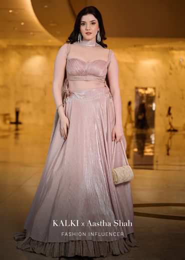 Blush Pink Pre-Pleated Frill Lehenga With TieUp Blouse And Choker Dupatta