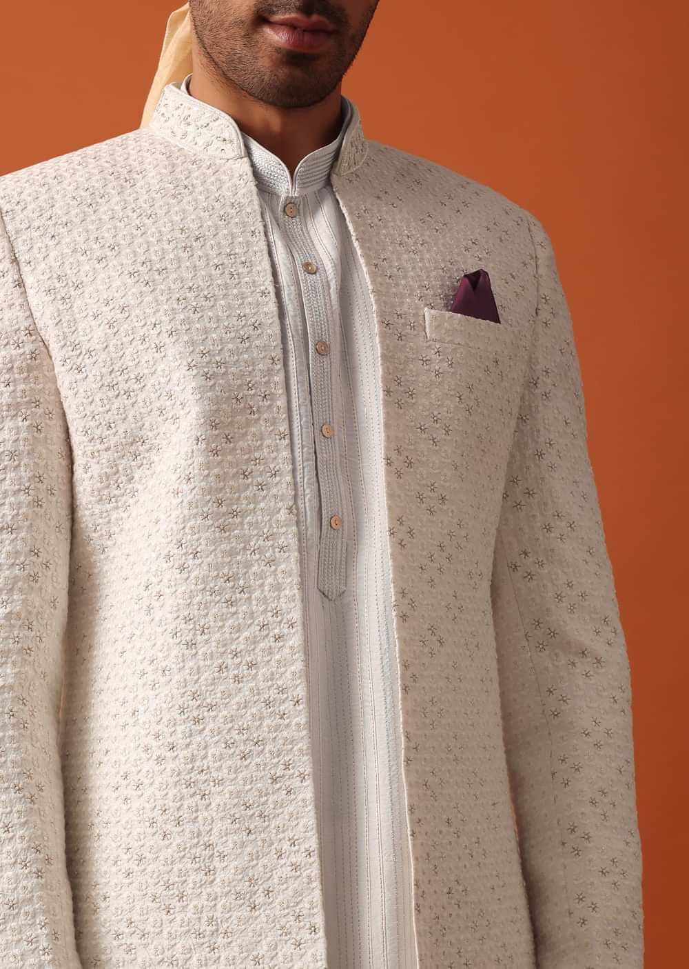 Blush Pink Sherwani Adorned with Intricate Embroidery All Over