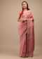 Blush Pink Tissue Saree In Pink French Knots And Zardozi Embroidery Buttiis, Embroidery Detailing Work On Border