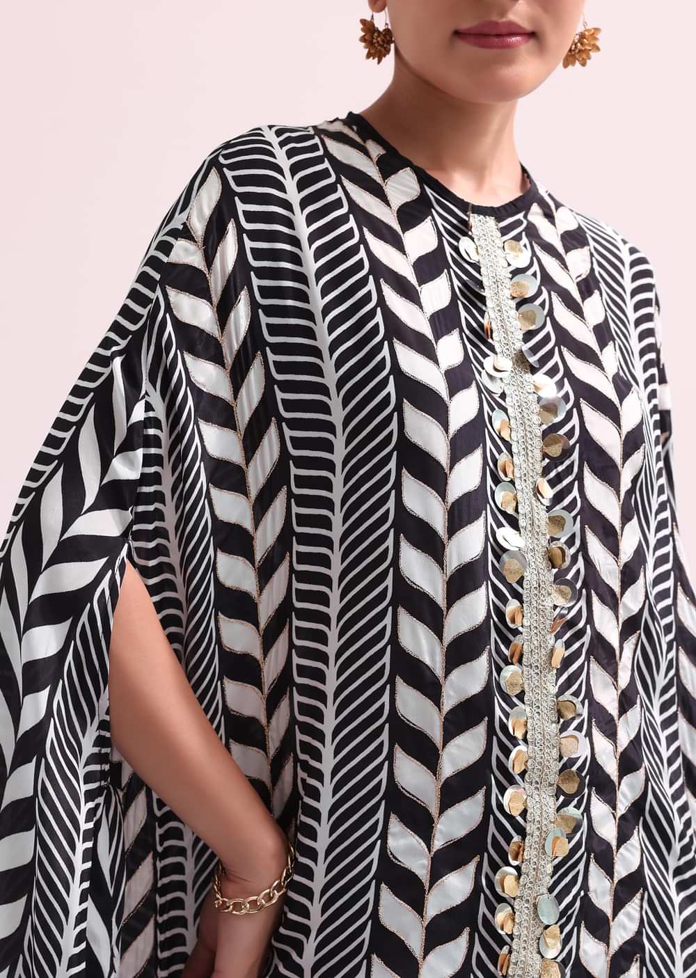 Boho Style Printed Black Kurta Pant Set With Matching Potali