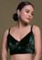 Bottle Green Crop Top In Velvet With Double Straps And V Neckline