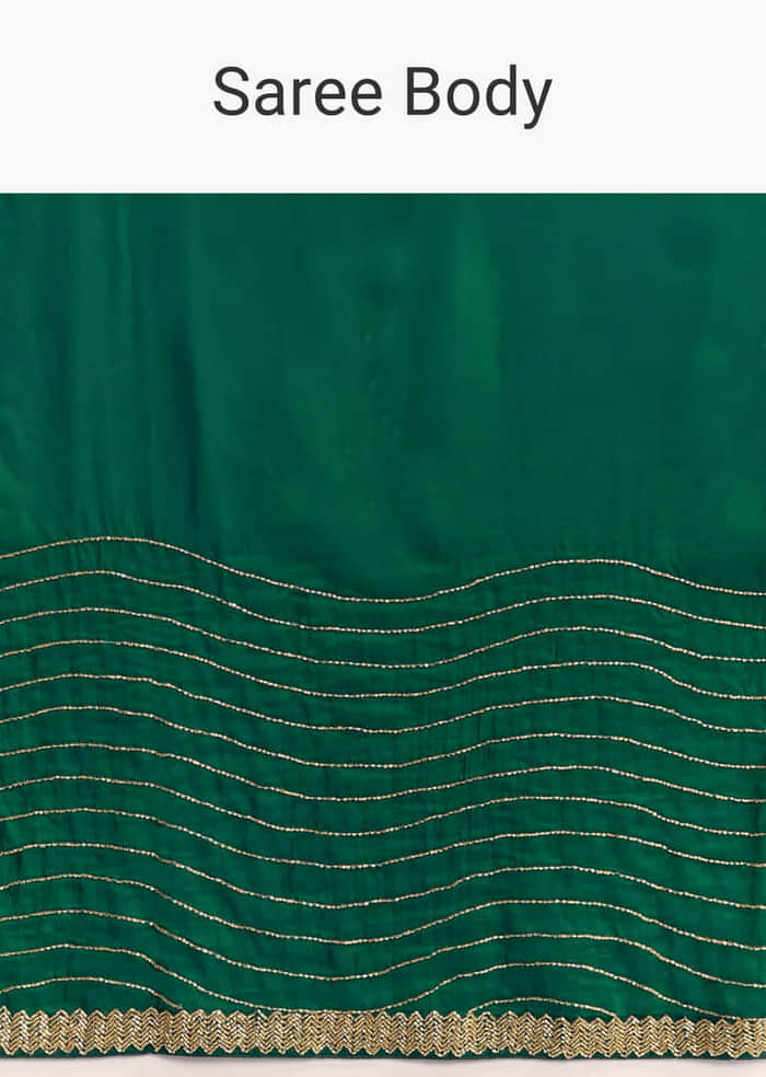 Bottle Green Organza Saree With Scalloped Cut Dana Detailing