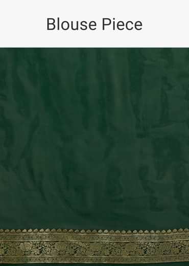 Bottle Green Saree In Georgette With Brocade Woven Diagonal Stripes And Floral Border