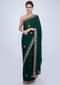 Bottle green satin chiffon saree with cut dana and mirror embroidered butti and border only on Kalki
