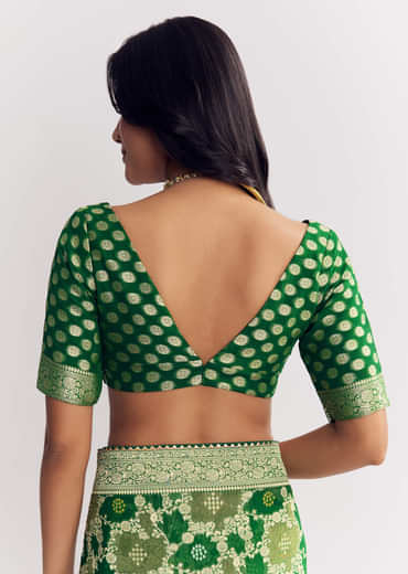 Bottle Green Shaded Dola Silk Saree With Zari Jaal Work