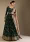 Bottle Green Anarkali Suit In Silk With Zari And Sequins Embroidered Floral Jaal And A Beige Organza Dupatta