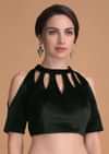 Bottle Green Blouse In Velvet With Cut Out On The Neckline