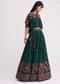 Bottle Green Chiffon Crop Top With Skirt With Colourful Resham Blooms