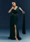 Bottle Green Crepe Ready Pleated Saree With Heavy Embroidery