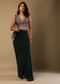 Bottle Green Dhoti Skirt And Choli With Multi Colored Hand Embroidery In Floral Motifs