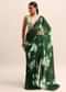 Bottle Green Floral Printed Georgette Saree With Sequin Border And Unstitched Blouse
