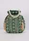 Bottle Green Potli In Satin With Hand Embroidery Detailing Using Mirror And Zardosi In Geometric Design