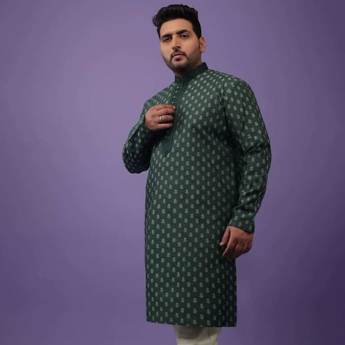 Bottle Green Jackard Printed Kurta Set