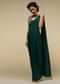 Bottle Green Saree Gown With A Crepe Cowl Drape And Sheer Embroidered Net Bodice With Colorful Resham Flowers