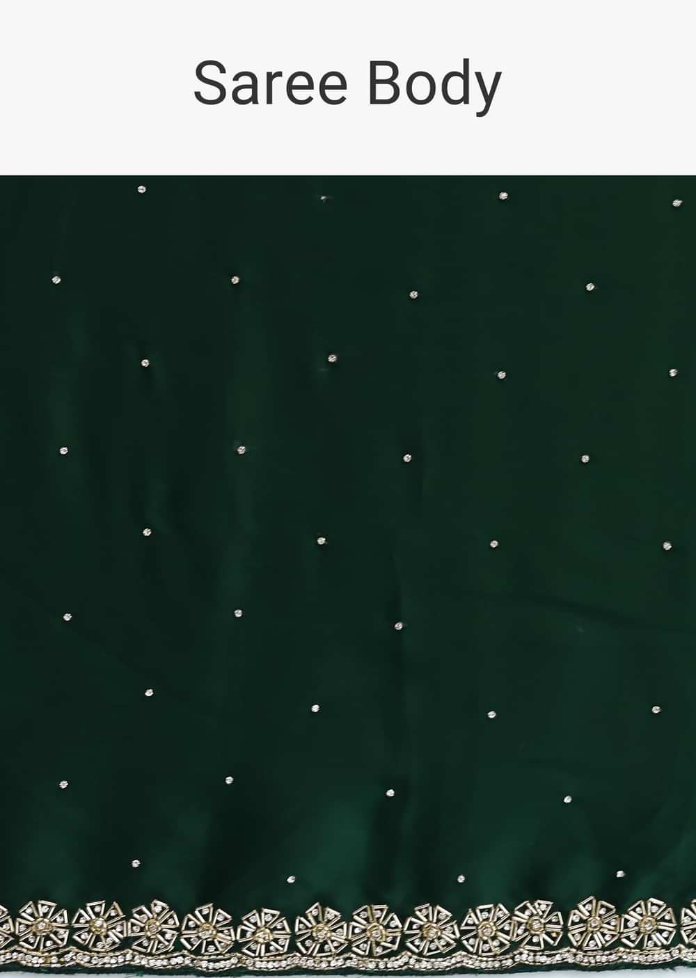 Bottle Green Satin Saree With Cut Dana Embroidery And Unstitched Blouse