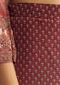 Brick Orange Satin Paisley Print Kurta Sharara Set With Cutdana Neckline