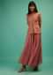 Brick Dust Palazzo Suit In Organza With A Matching Peplum Top Adorned In Zari And Thread Embroidery